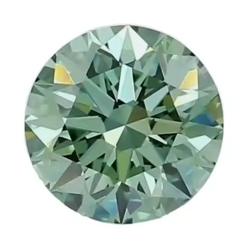 Fancy green round cut lab grown diamond with symmetrical brilliance, shown for diamond retailer reference and trade inquiries
