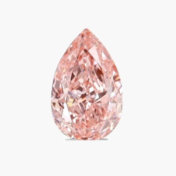 Fancy pink pear-shaped lab-grown diamond loose stone with brilliant faceting and vibrant blush color on neutral background